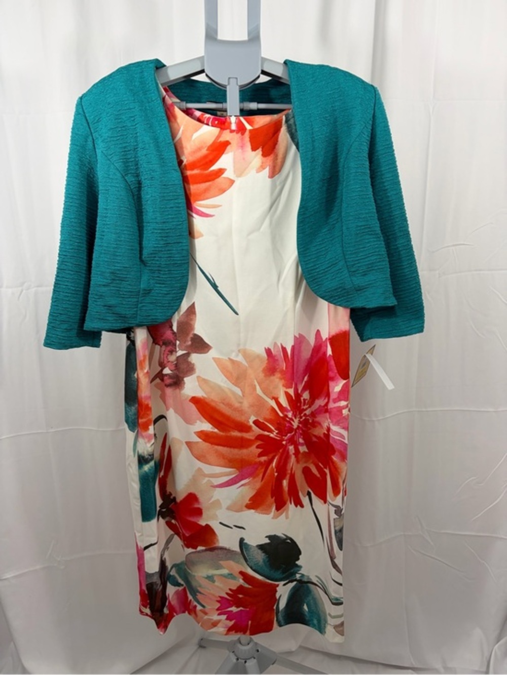 NWT Maya Brooke Women’s Size 14 Pink Teal Dress & Shawl